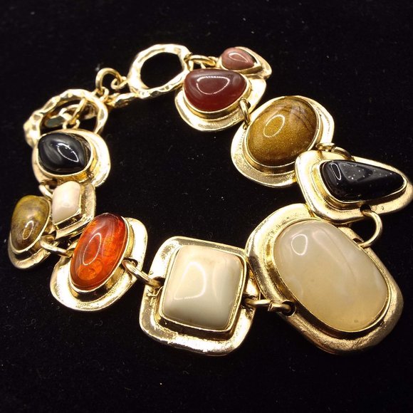 UNUSUAL UNIQUE DESIGN Jewelry Multicolored Faux Gems In Multiple Settings Golden Link